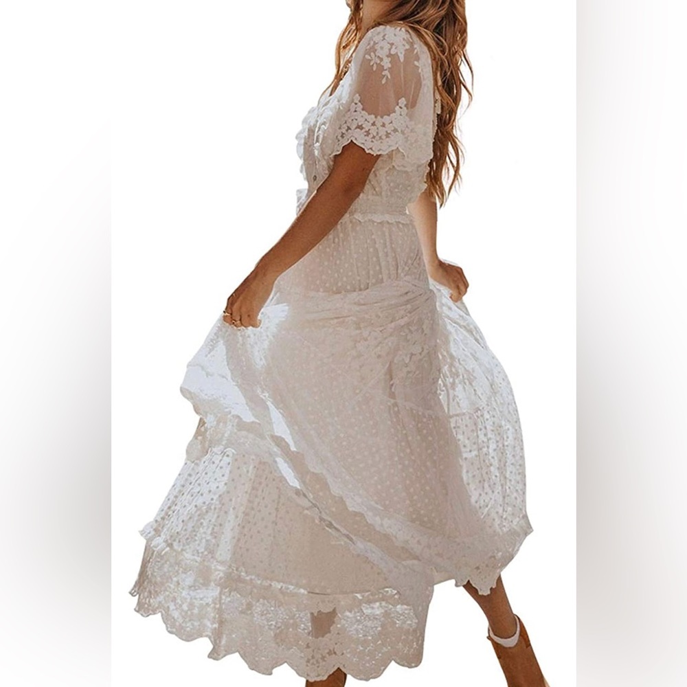 Bdcoco Women's Button Down Floral Lace Boho Flowy Dress XXL NWOT
